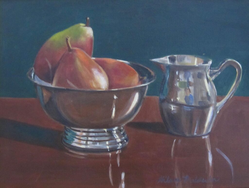 Red Pears and Silver, 9x12, $575